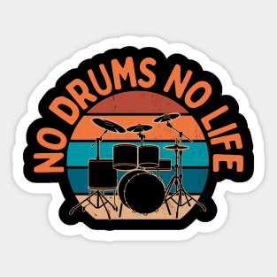 Retro Sunset No Drums No Life Drummer Funny Quote Sticker